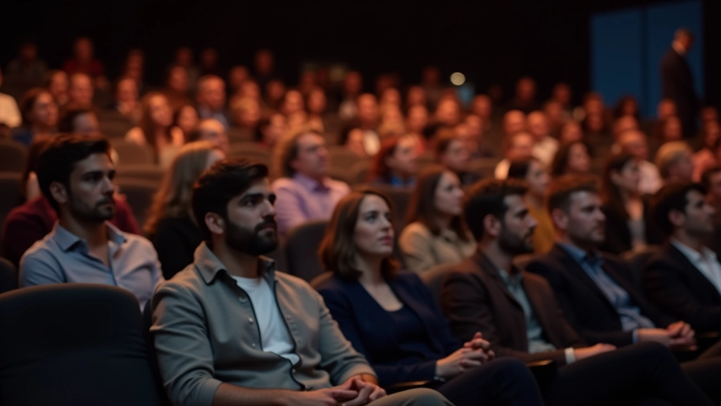 Nederlandse auditoriumbezoekers luisteren aandachtig naar spreker op podium, mix van leeftijden