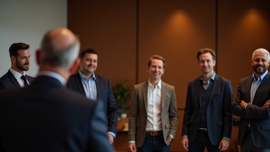 Trainers in workshop omgeving, verschillende sprekers oefenen met microfoons en publieksrespons, gezellige leerruimte